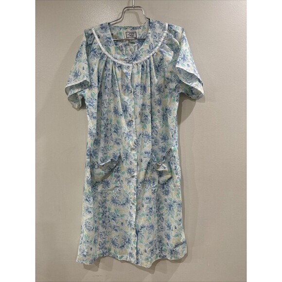 J.I.T. Sleep Floral White Housecoat Robe Short Sleeve  Buttons XL - Picture 1 of 9